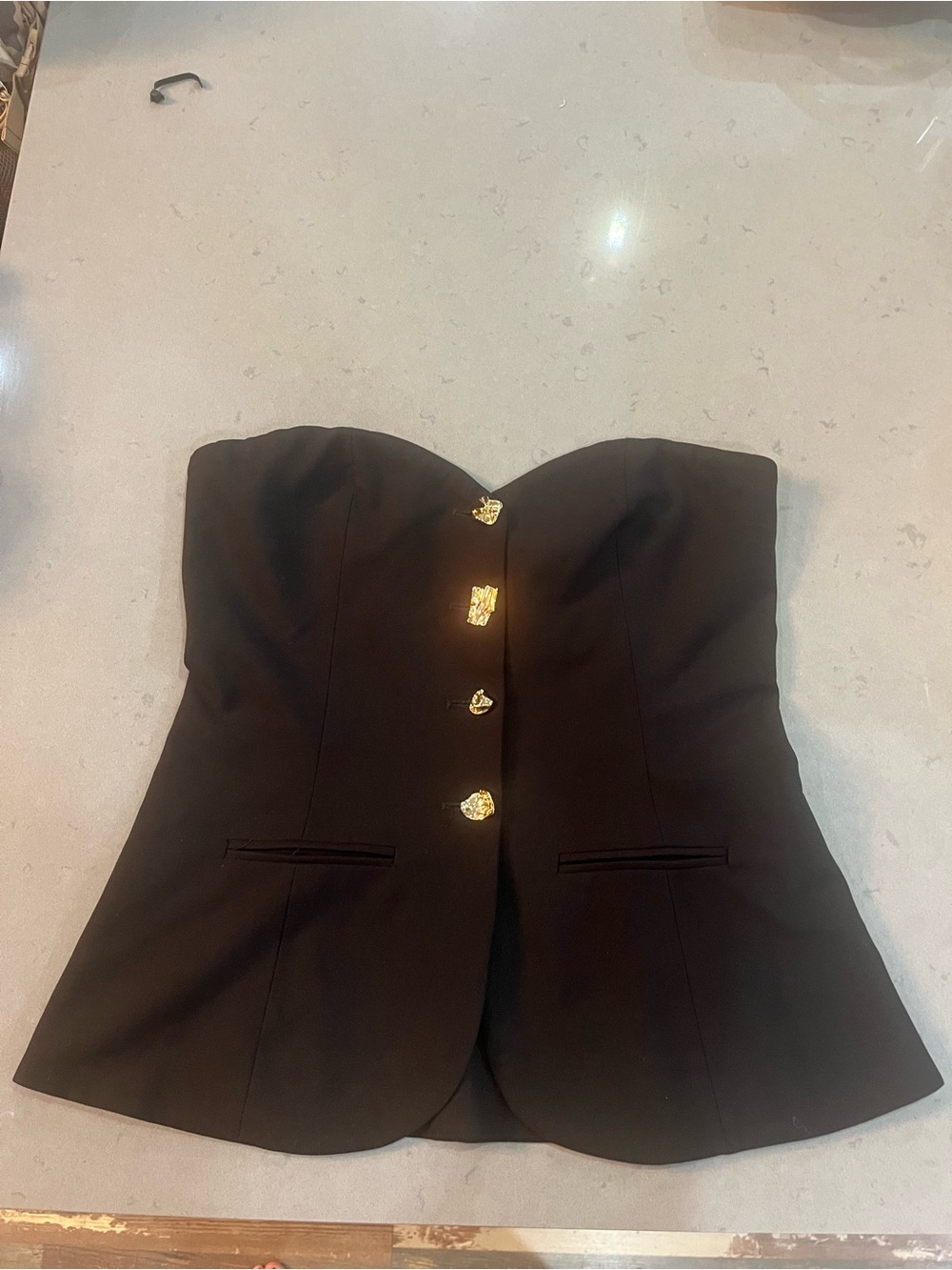 Zara Black Strapless Peplum Bustier with Gold Buttons